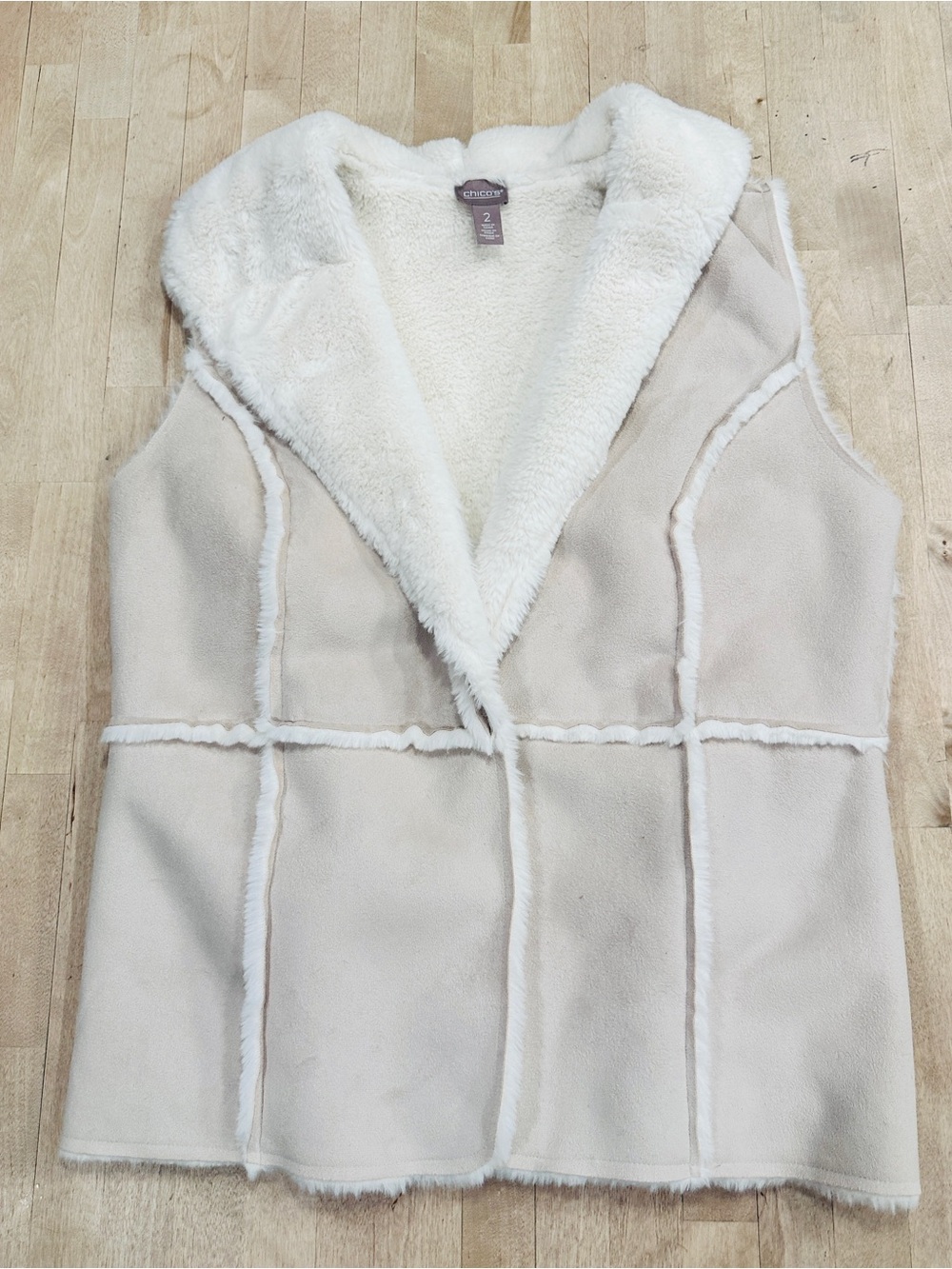 Chico's Cream Faux Shearling Vest